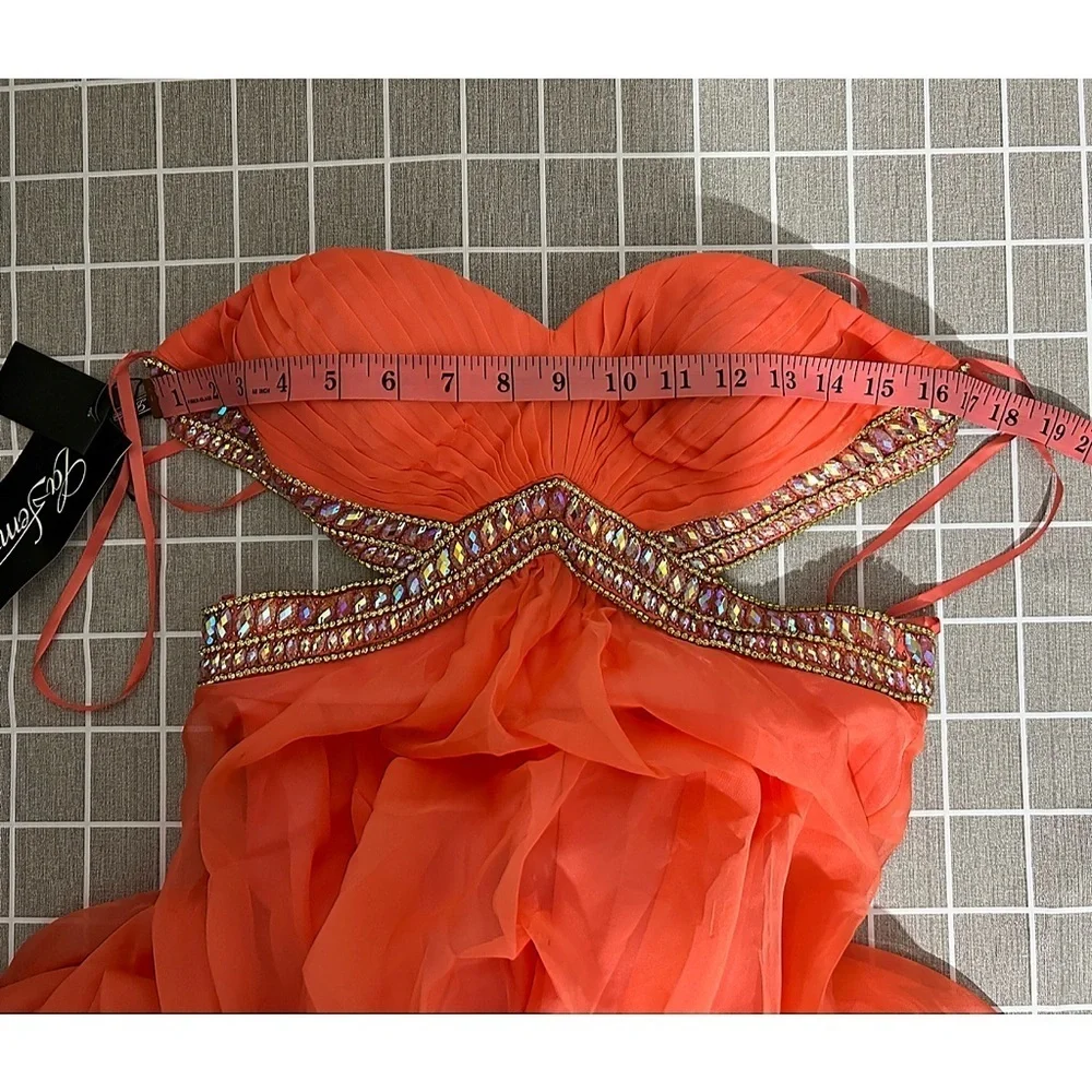 La Femme Strapless Coral Embellished Dress Gown